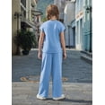 thumbnail image 5 of Arshiner Girls 2 Piece Outfits Summer Clothes Short Sleeve Crewneck Tops Wide Leg Pants Trendy Clothing Sets, 5 of 6