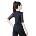 thumbnail image 3 of Asymmetric Mock Neck Mesh Insert Panel Half Sleeves Dance Teacher Shirt T Shirt Tops Blouse For Women Adult Ladies Ballroom Latin Dance, 3 of 5