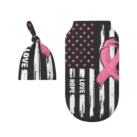 

Wukai Ribbon Breast Cancer Awareness Newborn Swaddle Set 100% Cotton Matching Headband and Beanie Set