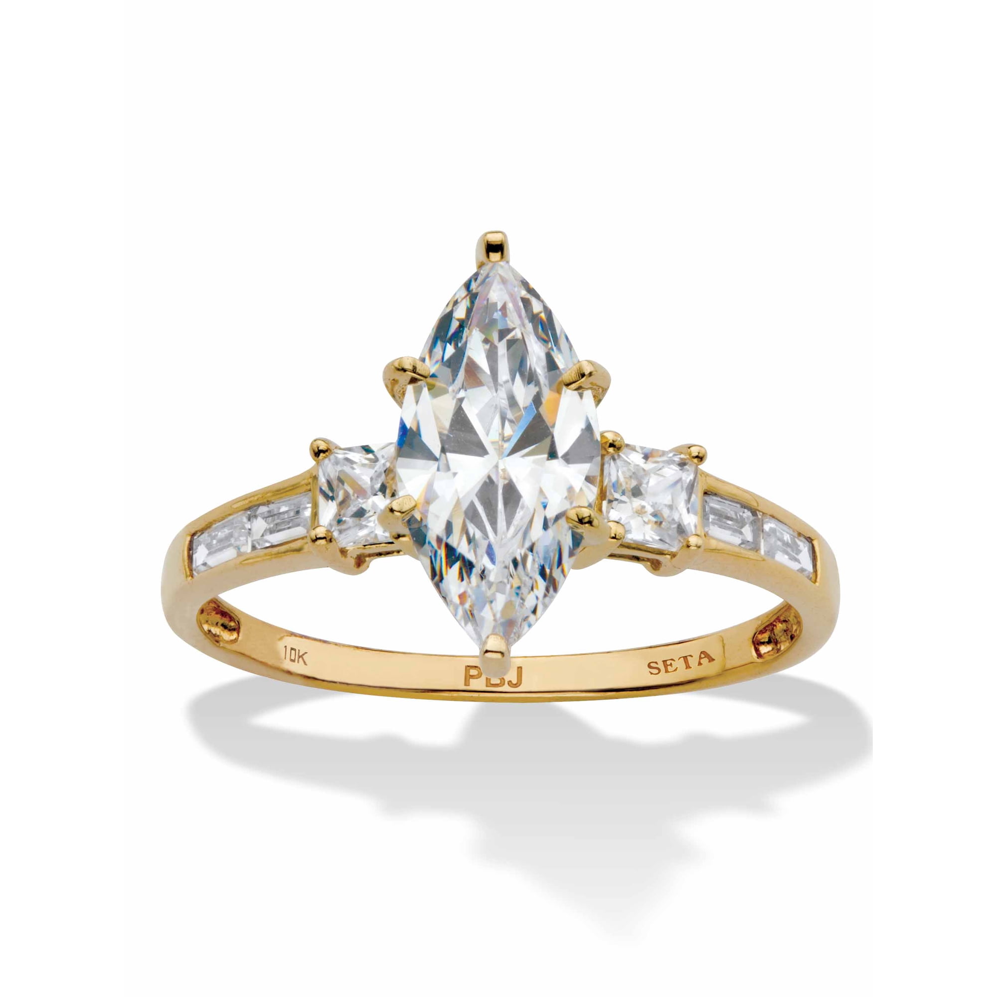 PalmBeach Jewelry Marquise-Cut Cubic Zirconia Engagement Ring with Baguette Accents 2.56 TCW in Solid 10k Yellow or White Gold