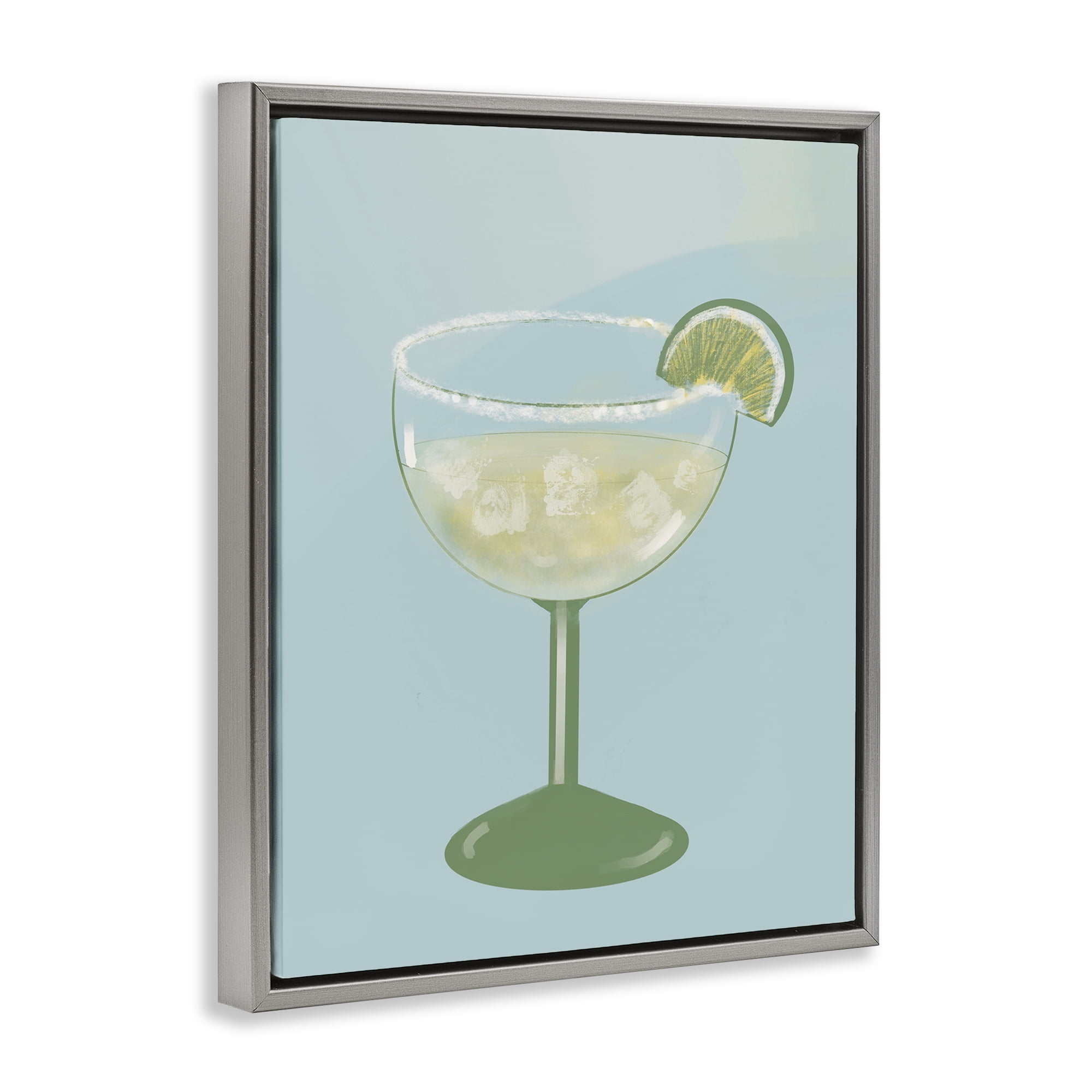 Stupell Industries Margarita Glass over Blue Gray Framed Floater Canvas Wall Art, design by Robin Maria