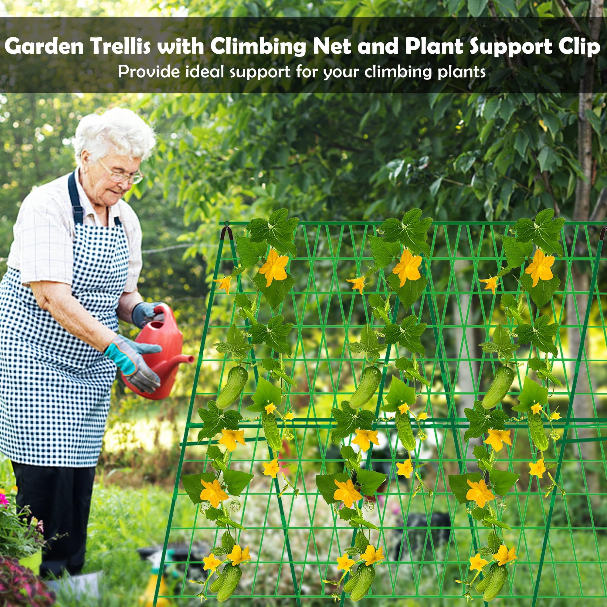Ebaokuup 2 Packs 48" x 48" A-Frame Garden Trellis with Climbing Net for Cucumbers, Vegetables and Flowers