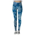 thumbnail image 2 of Women Christmas Outfit Festive Snowflake Print Ladies High Waisted Workout Leggings for Yoga Fitness and Exercise Comfort Blue 2XL, 2 of 4