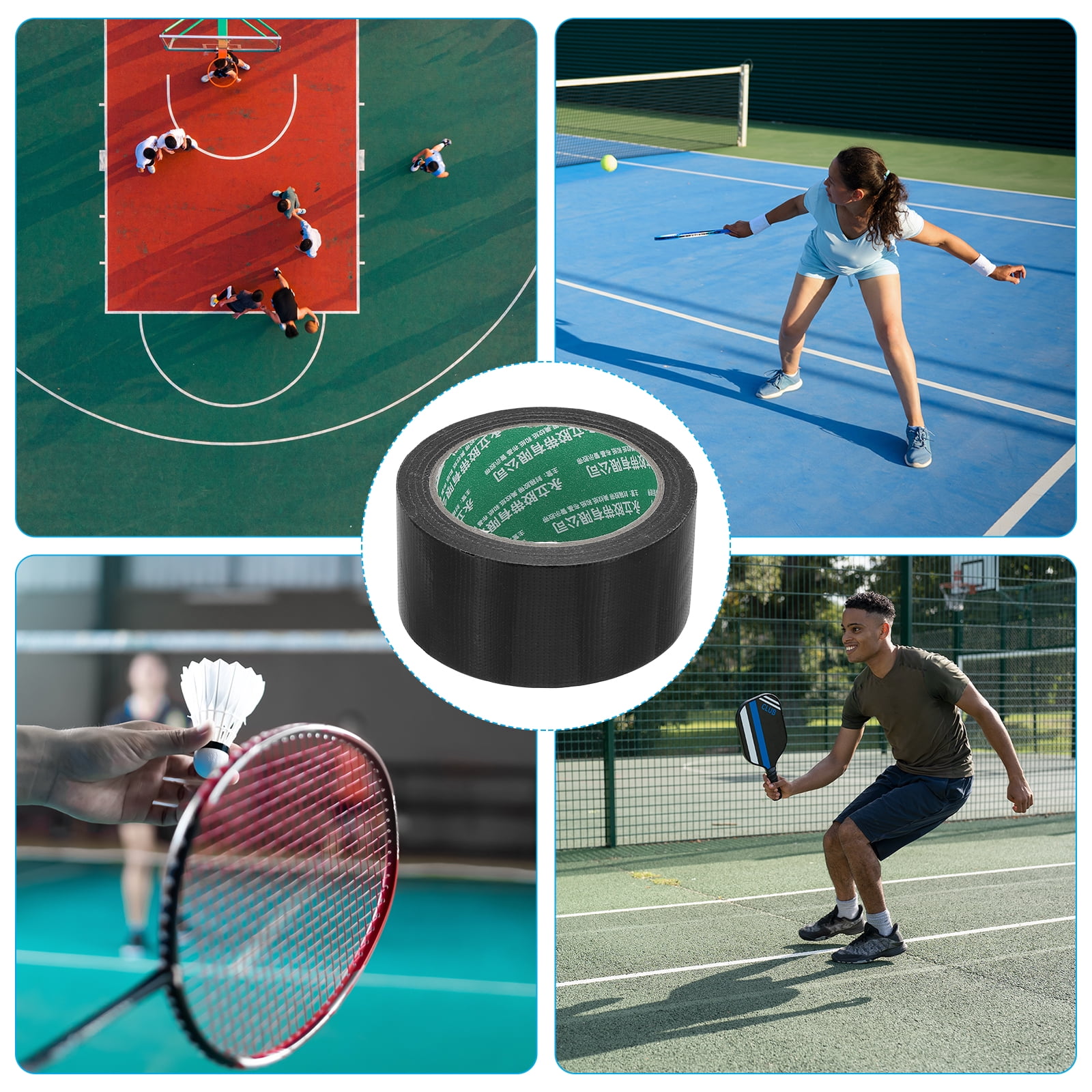 Uxcell Pickleball Ball Court Marking Tape 66ft, Marking Edge Guard Ultra-Adhesive Tape, Black 2 Pcs