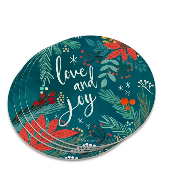 Love and Joy at Christmas Poinsettias Novelty Coaster Set