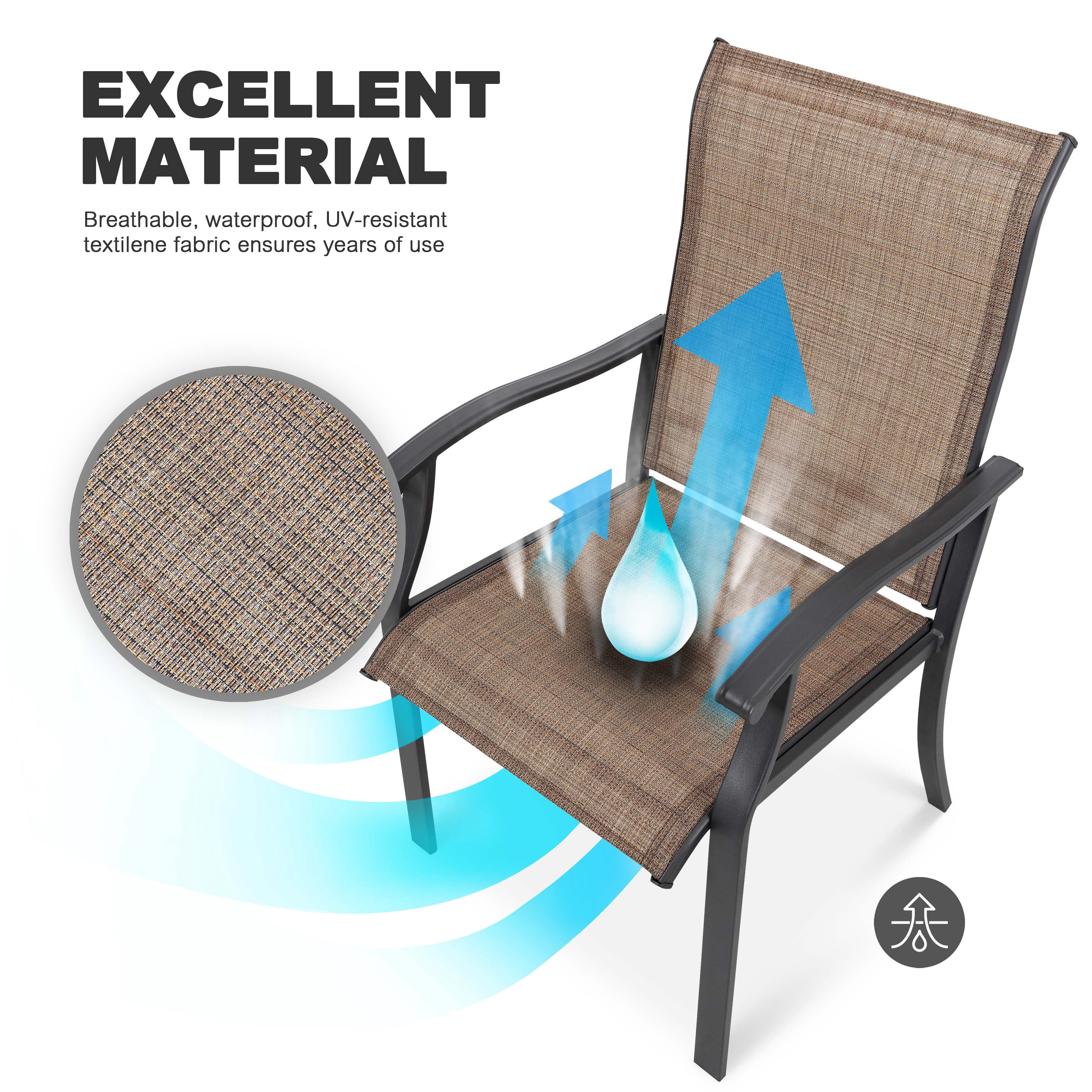 Nuu Garden Patio Chairs Set of 2, Outdoor Dining Chairs High Back with Metal Frame and Textilene Sling, Lawn Chair, for Garden, Backyard, Porch, Brown
