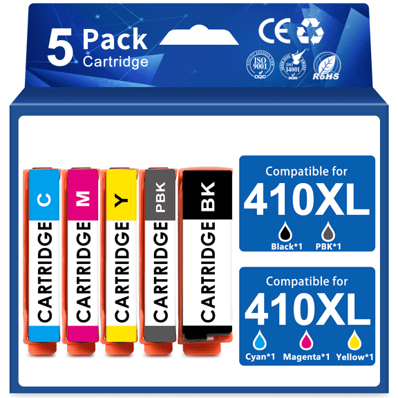 KIXUNY 410XL Ink Cartridges Compatible for Epson 410 Ink Cartridges (Black/Photo Black/Cyan/Magenta/Yellow, 5 Pack)