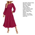 thumbnail image 7 of Quixlent Fall Winter Women Dress Long Lantern Sleeves A-line Round Neck Big Hem Dot Applique Pleated Solid Color Dating Commuting Midi Dress, 7 of 7
