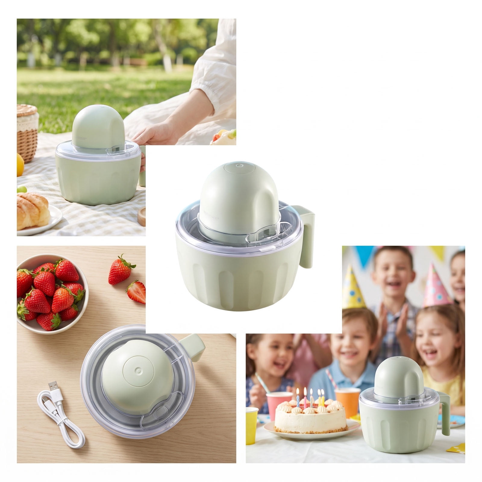 Swirl Cup Ice Cream Maker Mug, Rechargeable Ice Cream Maker, Portable Automatic Homemade Yogurt Sorbet Machine, USB Charged Dessert Maker for Home Kids, Green
