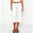 thumbnail image 2 of Women Studded Flare Gaucho Pants Low Rise Wide Leg Culottes Cropped Pants Y2k Streetwear Casual Capris White S, 2 of 9