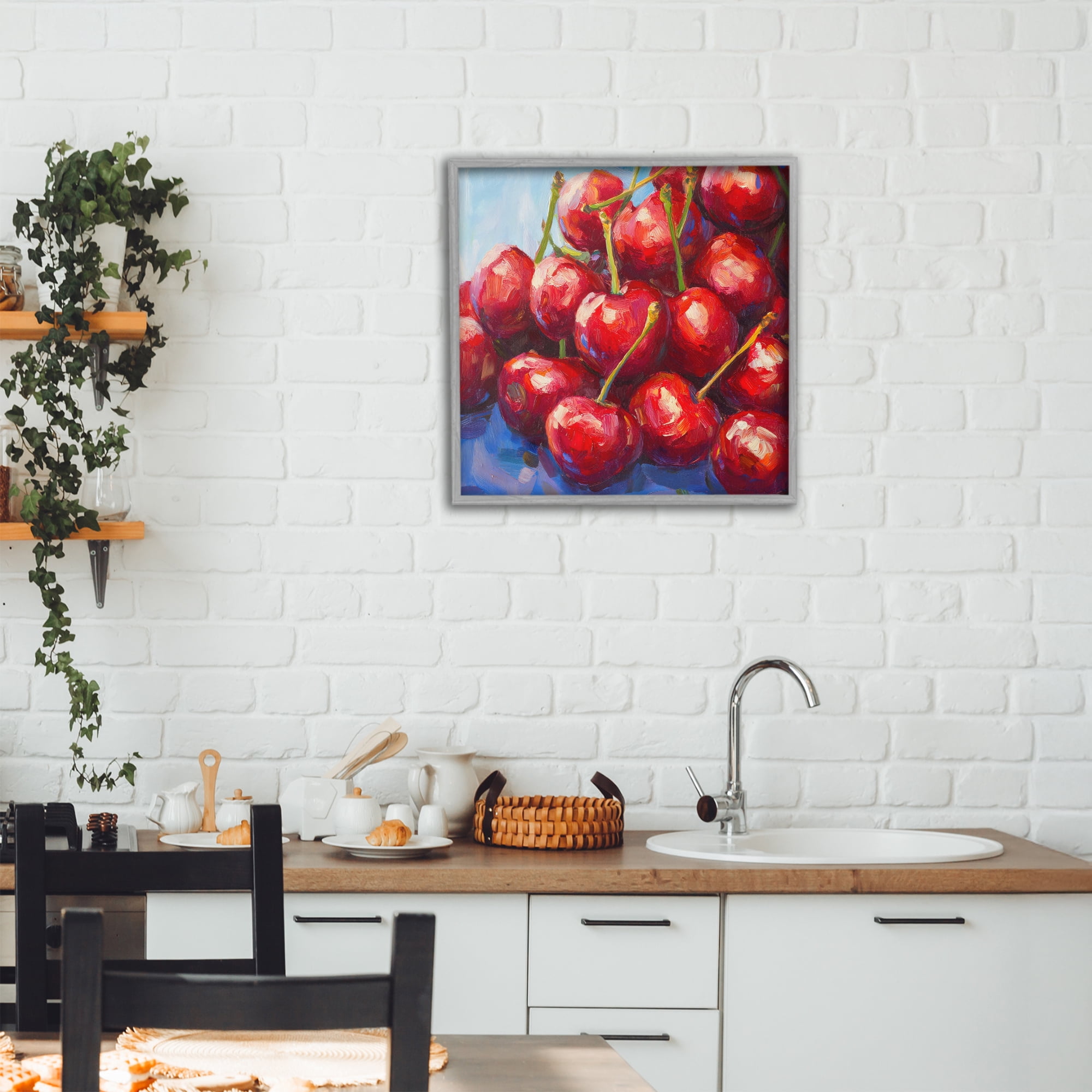 Stupell Industries Luscious Red Cherries of Summer Gray Framed Giclee Art, design by Petal Prints Design