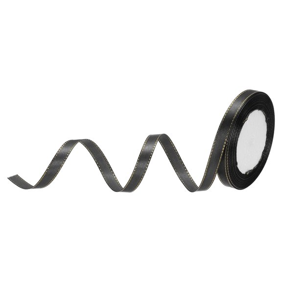 Wide Satin Ribbon with Gold Edges Border Grosgrain Fabric Ribbon for Gift Wrapping Wedding Bouquet Black 3/8 Inch x 25 Yard