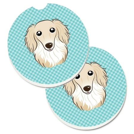 

Carolines Treasures BB1150CARC Checkerboard Blue Longhair Creme Dachshund Set of 2 Cup Holder Car Coasters Large