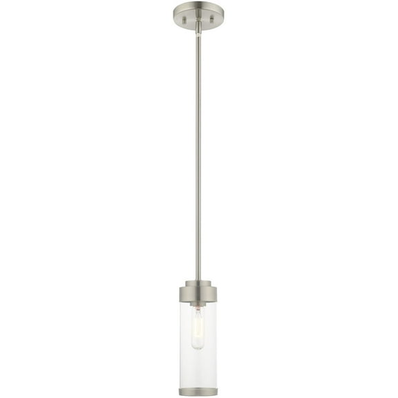 1 Light Brushed Nickel Mini Pendant with Clear Glass Shade