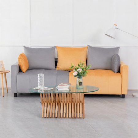 Light Grey & Yellow Two-Tone Sectional Couch, 82" Living Room Furniture by Velvet Modern, Easy to Assemble & Stylish