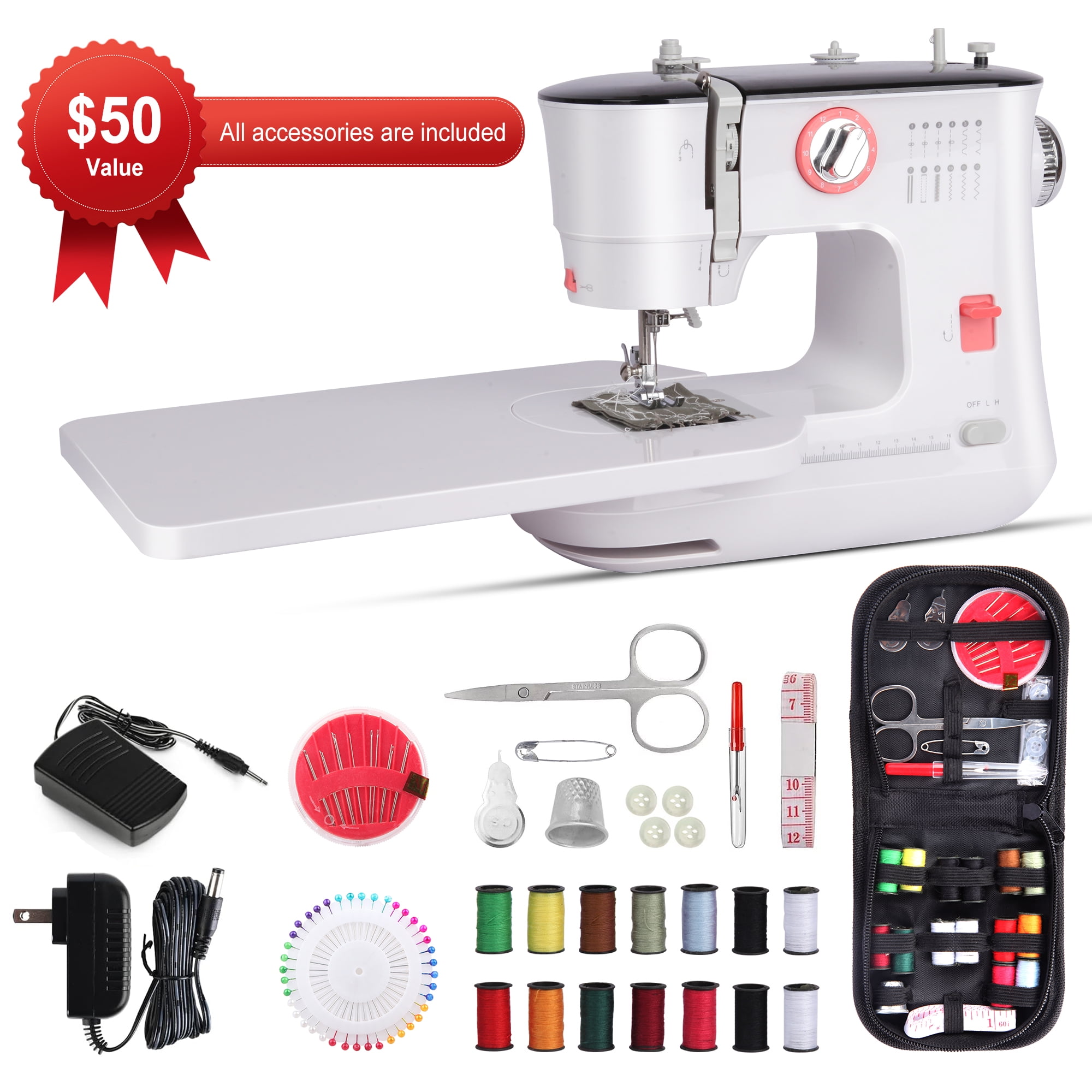 BCOOSS Sewing Machine for Beginners Electric Portable 12 Built-in Stitches with Extension Table