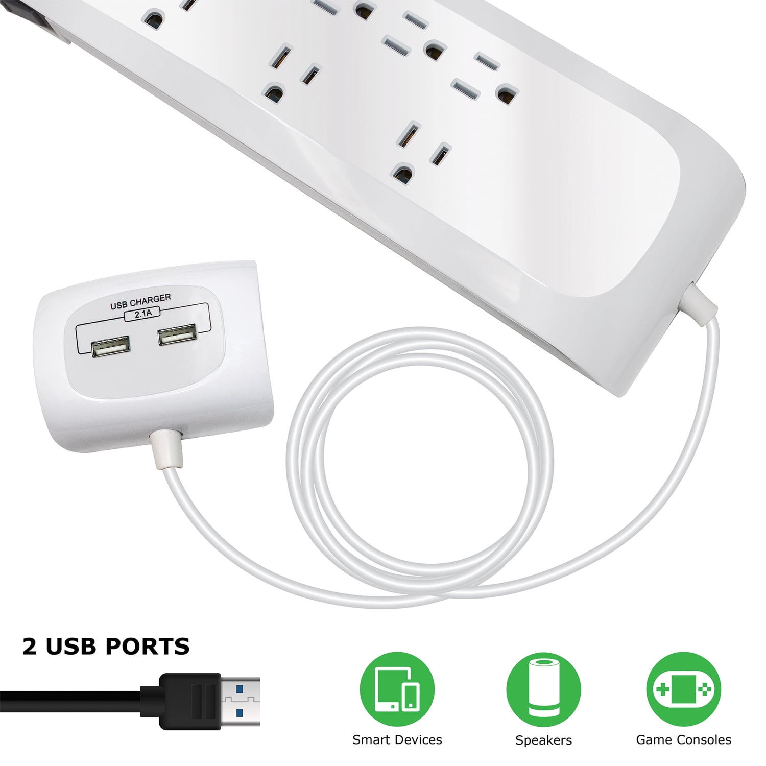 Digital Energy 8-AC Outlet and 2-USB Port 4,200-Joules Surge Protector Power Strip, 25-Ft. Cord with Flat Plug, DEE1-1109