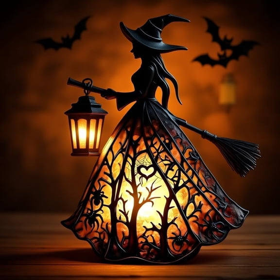 Clearance!Halloween Witch Resin Statuette Lamp,Gothic Witch Decor with Lights,Standing Night Light for Home,Porch,Tabletop,Party Decor,for Halloween and Gift