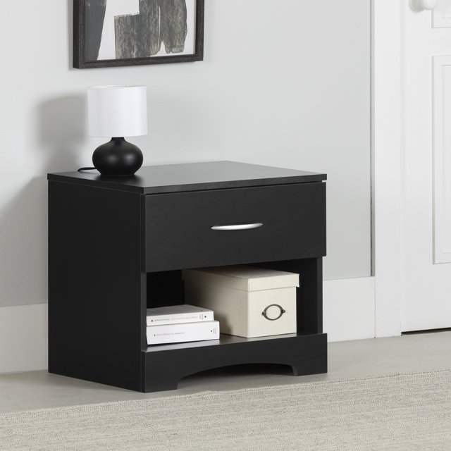 South Shore Step One 1-Drawer Nightstand - End Table with Storage for Adult, in Pure Black