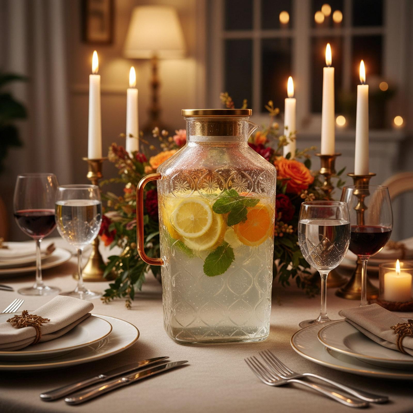 Fiocias Glass Pitcher Kettle Container Housewarming Gifts Clear Body Accessory Water Juice Jug for Lemonade Beverage Juice Gold Handle