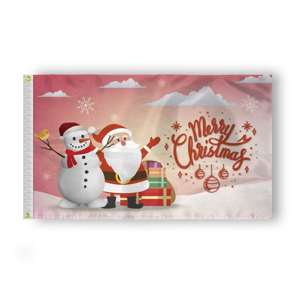 AGAS Christmas Flag - Merry Christmas, Snowman & Santa on Pink/White - 12x18 in - Outdoor/Indoor Decoration Flags