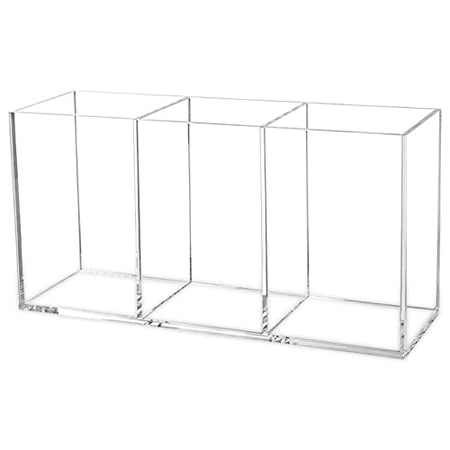 Cerpourt Clear Makeup Brush Organizer,Acrylic Cosmetic Brushes Storage Holder with 3 Slots,Pencil Pen Holder for Desk,Desk Organizer and Accessories for Vanity