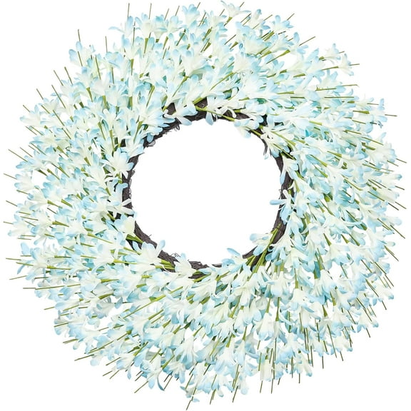 Large Summer Spring Wreaths for Front Door 26 Inch Spring Summer Door Wreath Easter Wreaths for Front Door Wild Floral Wreath for Farmhouse Porch Wall Wedding Living Room Home Decor Aesthetic(Blue)