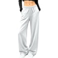 thumbnail image 2 of LEAVINGSUO Women's Wide Leg Sweatpants Drawstring High Waist Soft Fleece Lined Track Pants With Pockets Fall Winter Workout Jogge White XL, 2 of 6
