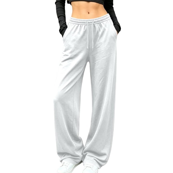 Ozmmyan Womens Fleece Wide Leg Sweatpants for Womens Drawstring Elastic Waist Baggy Lounge Pants with Pockets