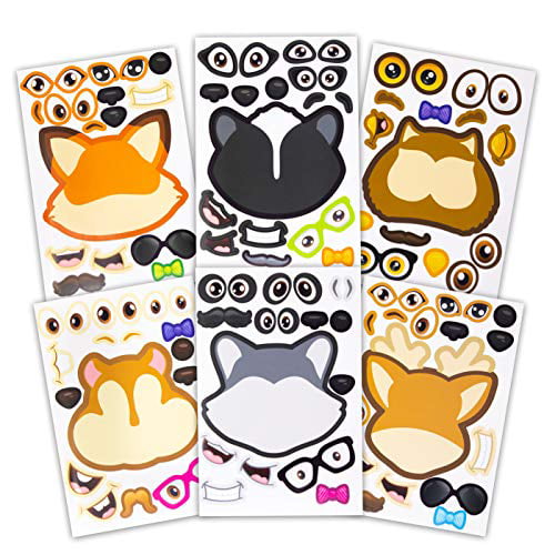 72PCS Make-a-Face Sticker,Fun Woodland Teaching Stickers，Make Your Own Safari Animal Mix and Match Sticker Sheets for Kids Party Favors Supplies、Gift of Festival （72 Different Expressions ）