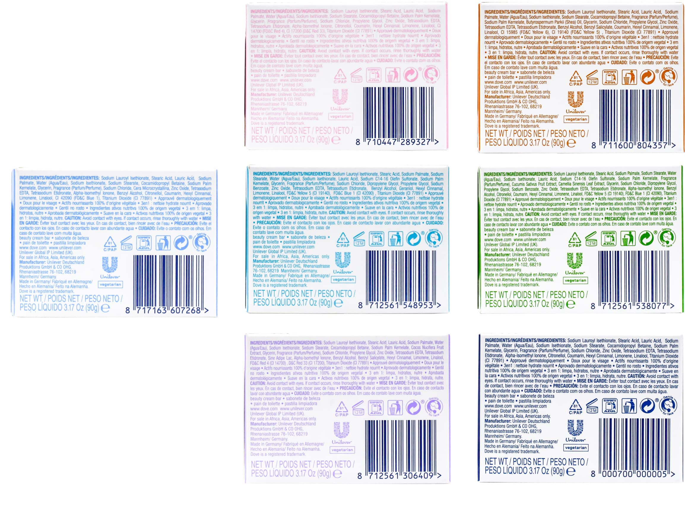 Dove, Beauty Bar Soap Variety Pack Of 14, Go Fresh, Shea Butter, Coconut Milk, White, Pampering, Restoring, Exfoliating - 90G (7 Scents, 2 Of Each) Packaging May Vary