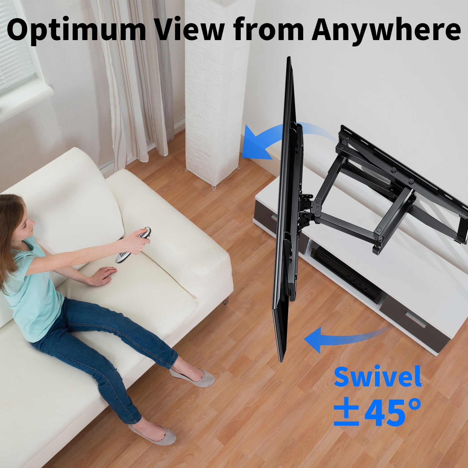 MountFTV Full Motion Swivel TV Wall Mount Bracket for 26-70 inch Flat Curved TVs, Hold up to 99 lbs,Max 400x400mm, Fits 12″/16″ Wood Studs with Articulating Dual Arms