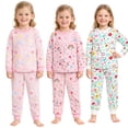 thumbnail image 3 of Kids Child Toddler Girl Pajamas Pj Set Snug Fit Long Sleeve Snug Fit Soft & Cozy Sleepwear & Loungewear 3-Pack Size 2Y to 10Y, 3 of 6