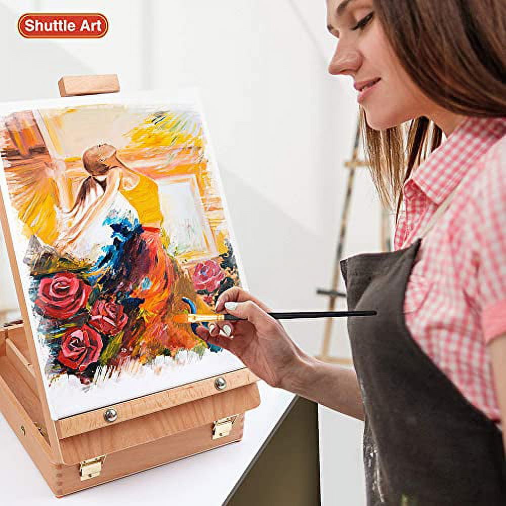 Acrylic Painting Set, Shuttle Art 59 Pack Professional Painting Supplies with Wood Tabletop Easel, 30 Colors Acrylic Paint, Canvas, Brushes, Palette, Complete Painting Kit for Kids, Adults, Artists