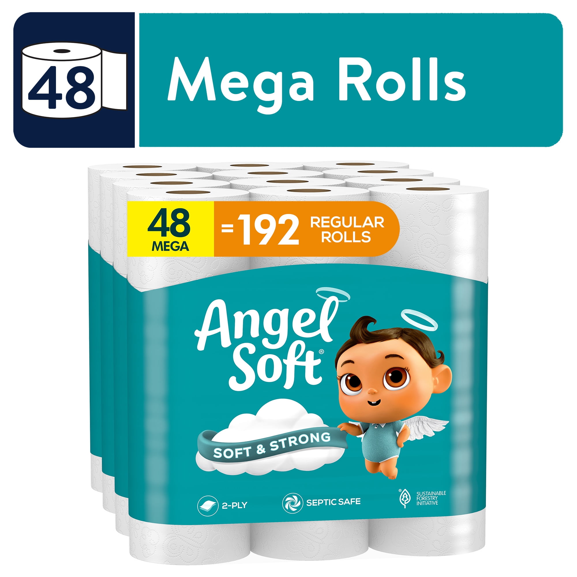 Angel Soft 2-Ply Toilet Paper, 48 Mega Rolls, 320 Sheets per Roll