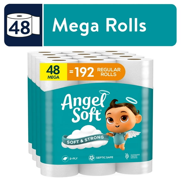 Angel Soft Toilet Paper, 48 Mega Rolls, Soft and Strong Toilet Tissue