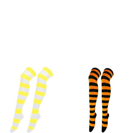 Wijhcboe 2 Pack 1 Stockings for Women Pair Christmas High Long Christmas Lingerie Stockings For Womens Over Knee Socks Christmas Party Socks Knee High Long Striped Stocking Garter Lingerie fo