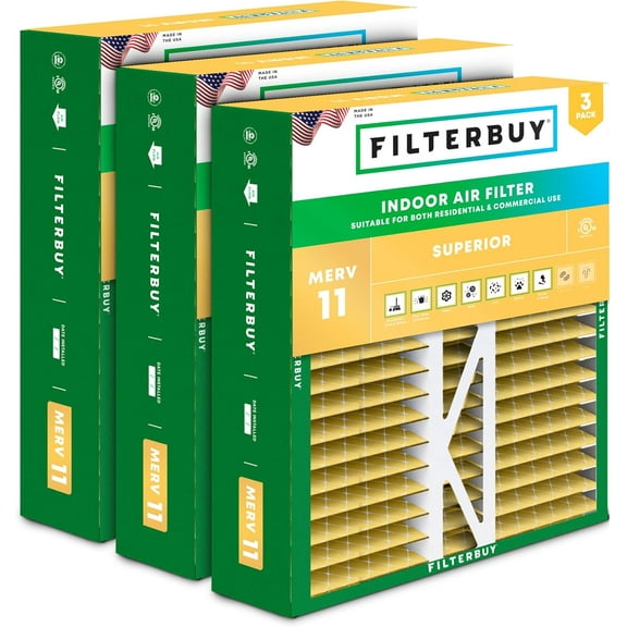 Filterbuy 16x22x5 MERV 11 Allergen Defense, Pleated HVAC AC Furnace Air Filters for Amana, Coleman, Goodman, York, and More (3-Pack)