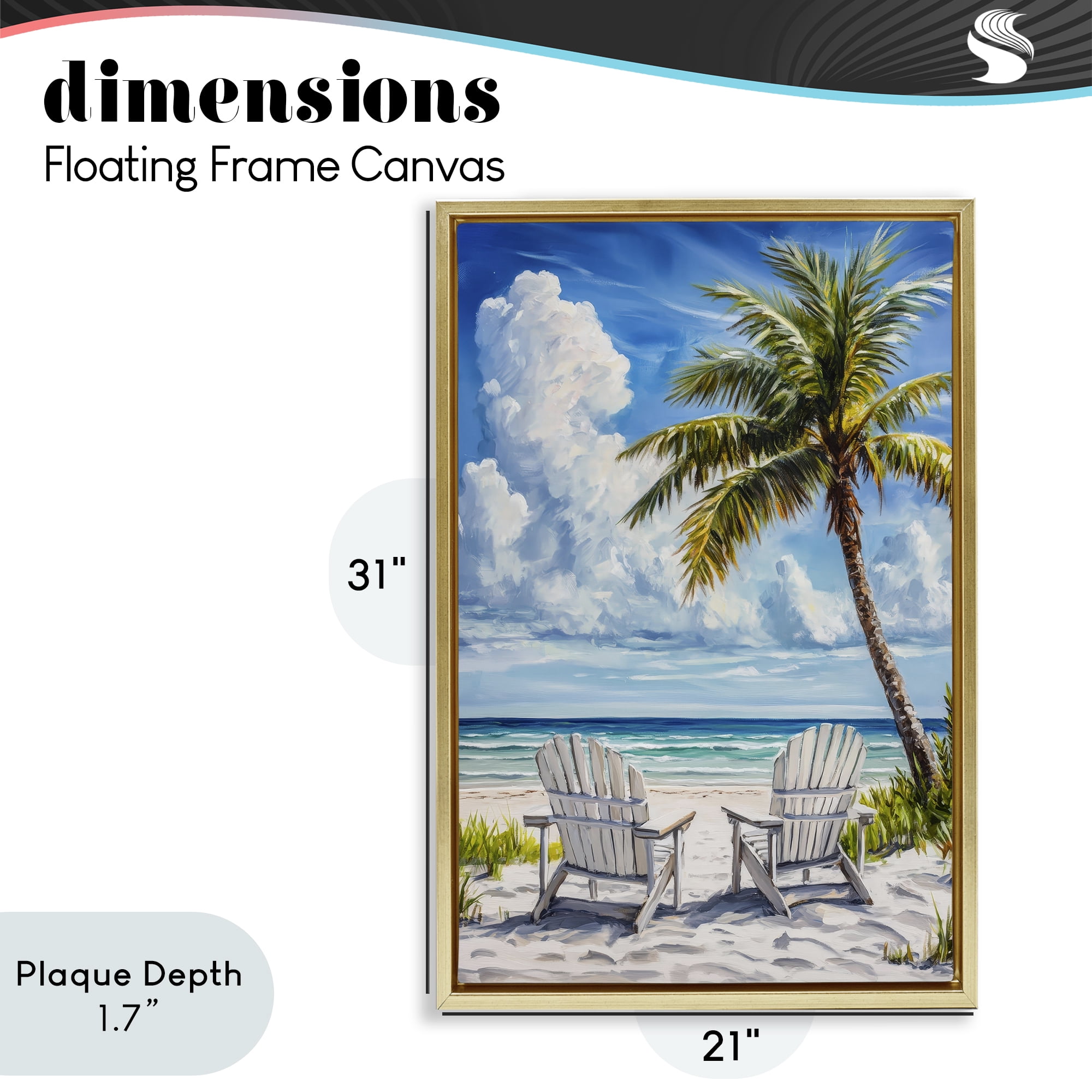 Stupell Industries Clouded Beach with Looming Palm Gold Framed Floater Canvas Wall Art, design by Petal Prints Design