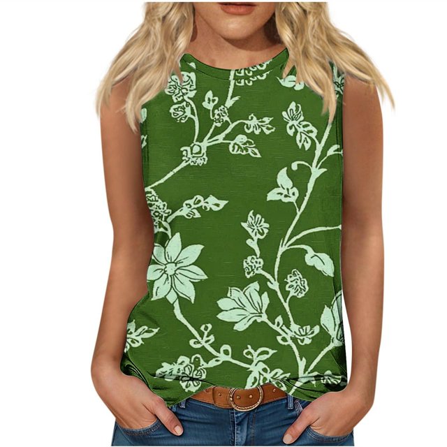 UPPADA Débardeurs Graphiques pour Femmes Coupe Ample T-Shirts Décontractés Ourlet Fluide Col Rond Tendance Sans Manches Hauts d'Été Vêtements de Plage Vacances Tenues Vêtements pour Femmes Liquidation Vert,TG