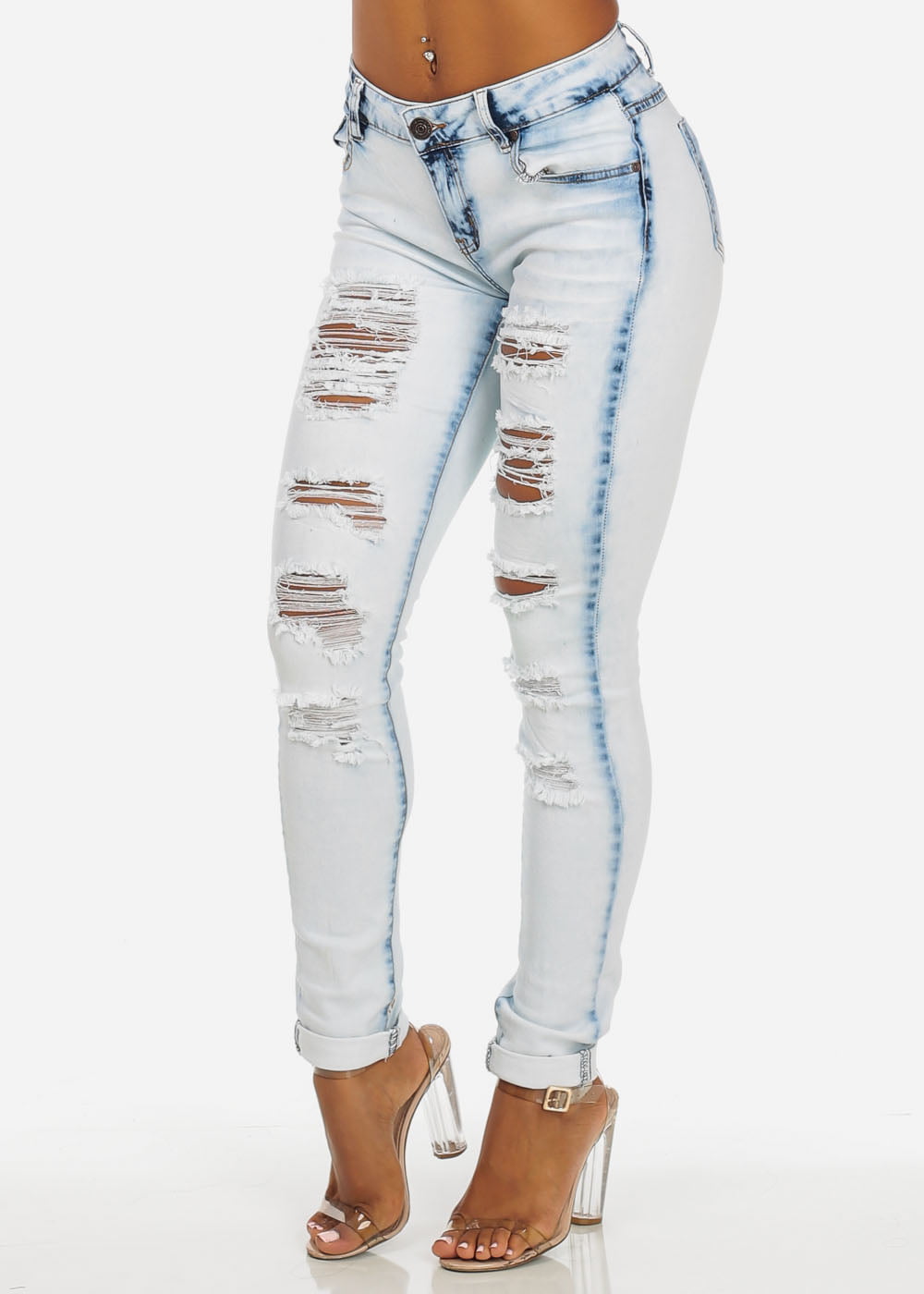 Modaxpressonline Womens Juniors Stylish Low Rise Ripped Skinny Jeans