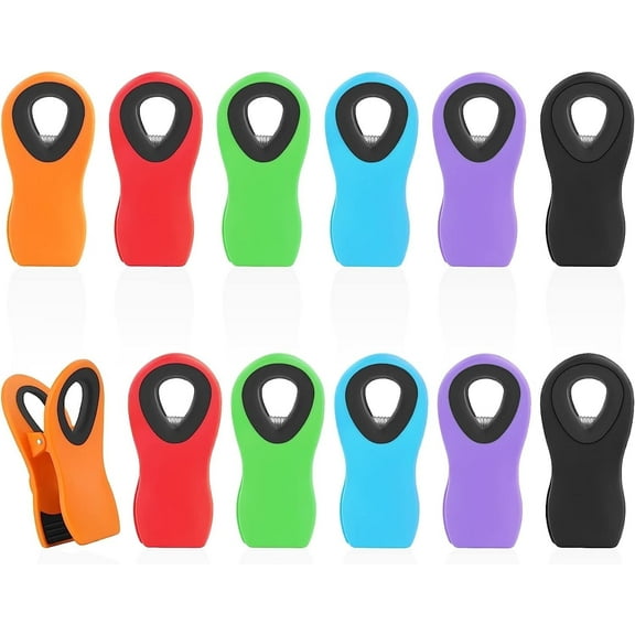 12 Pack Magnetic Chip Clips Bag Clips Food Bag Clips for Food Packages, Kitchen Clips with Magnet for Refrigerator, Plastic Assorted Colors Bag Clips for Food Storage, Chips Bag and Snack Bag