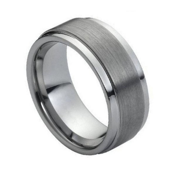 9mm Tungsten Carbide High polish Side cuts and Brushed finish Center design Wedding Band Ring For Men or Ladies