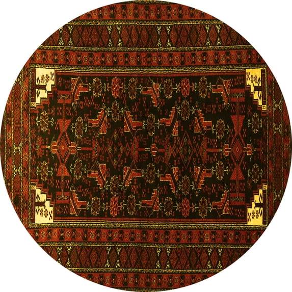 Ahgly Company Machine Washable Indoor Round Persian Yellow Traditional Area Rugs, 7' Round