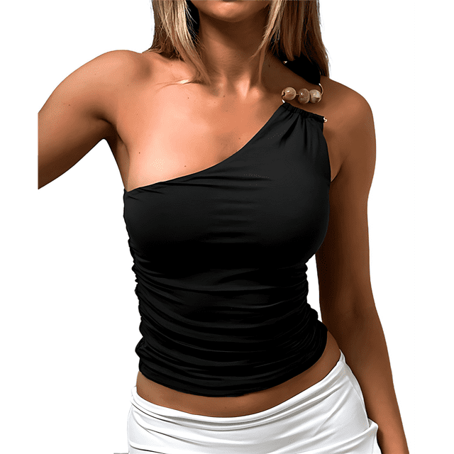 Tops de Verano con Cuello Halter para Mujer, Top Corto Sin Espalda con Escote en V Profundo, Tankini Negro M