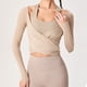 thumbnail image 2 of Top de manga larga con lazo para mujer: escote en V profundo, corte ajustado, blusa para danza y yoga, lazos ajustables, tallas S-XL, 2 of 8