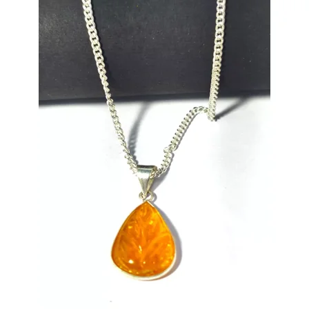 ROYALGEMSTONE Sterling Silver Amber Teardrop Pendant Necklace, Chain Included Orange Pendant