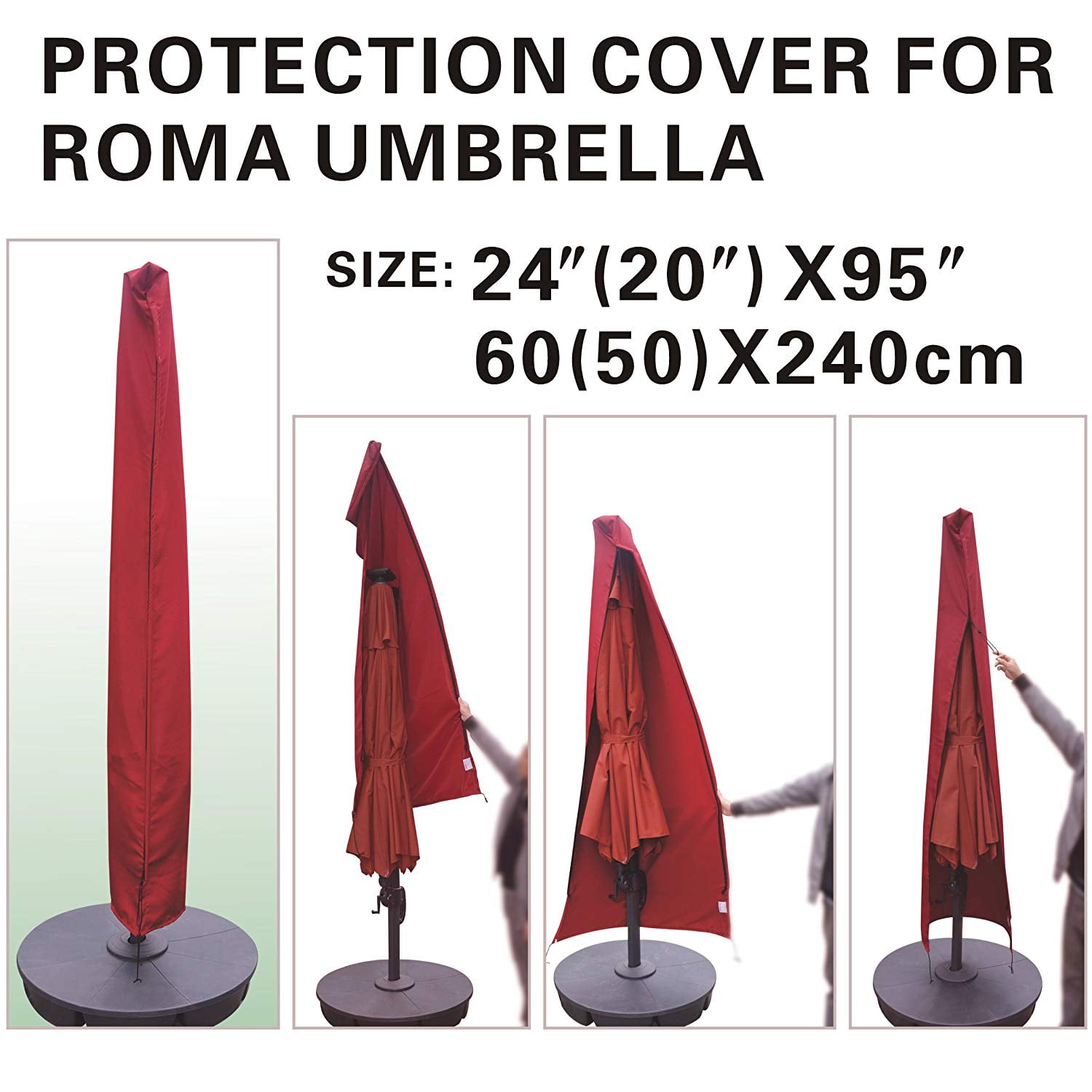 Sunrise 95" L x 24" / 20" W Roma Umbrella Protective Cover, Outdoor Patio Cantilevered, Hanging Umbrella Protective Cover, Burgundy