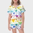 thumbnail image 2 of LUOGENLI Pajamas Girls Christmas Pajamas Size 12-14 Big Kids Girls' Valentine's Day Printed Pajamas Short Sleeved Button Top Shorts Home Pajamas Set Yellow 10-11 Years, 2 of 4
