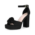 thumbnail image 6 of BLISSFUL STEP Women's Flower Square Toe High Platform Chunky Heel Sandals Black 6, 6 of 8